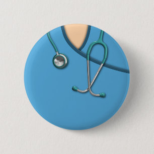 Blue Medical Scrubs Button