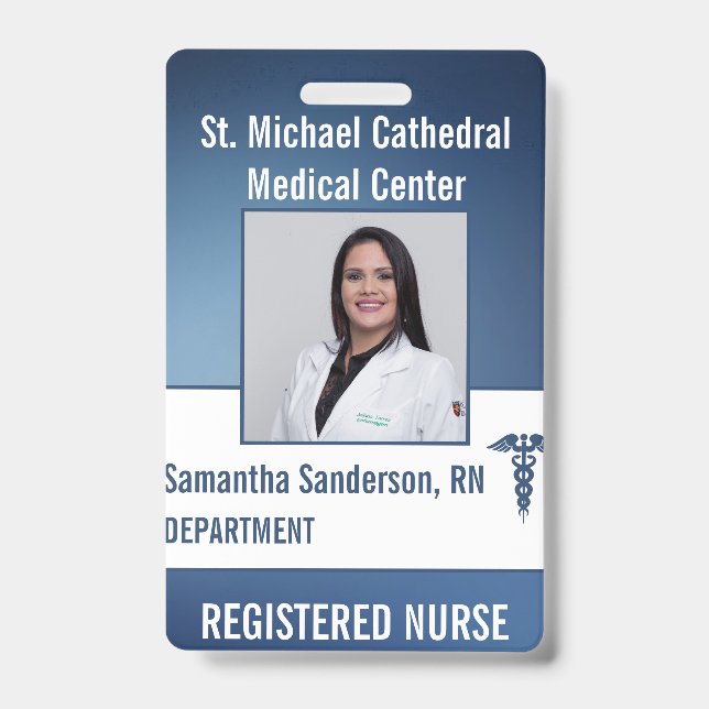 Blue Medical Security Employee ID Barcode, Name Badge (Front)