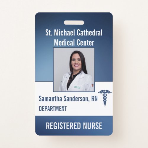 Blue Medical Security Employee ID Barcode Name Badge