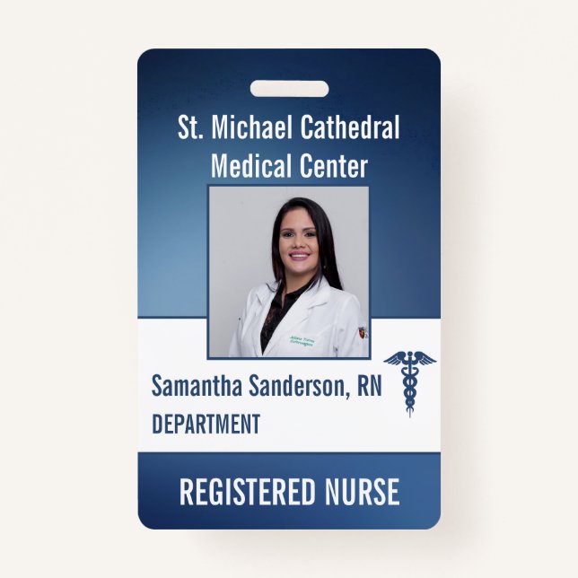 Blue Medical Security Employee ID Barcode, Name Badge (Front)