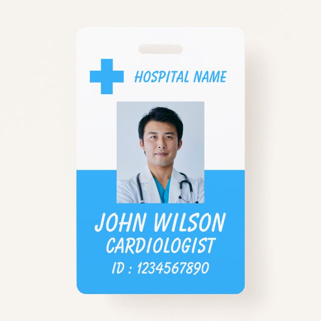 Blue Medical Staff Photo Badge Template (Front)