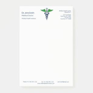 Blue Medical Stylish Caduceus Green Wings Cross Post-it Notes