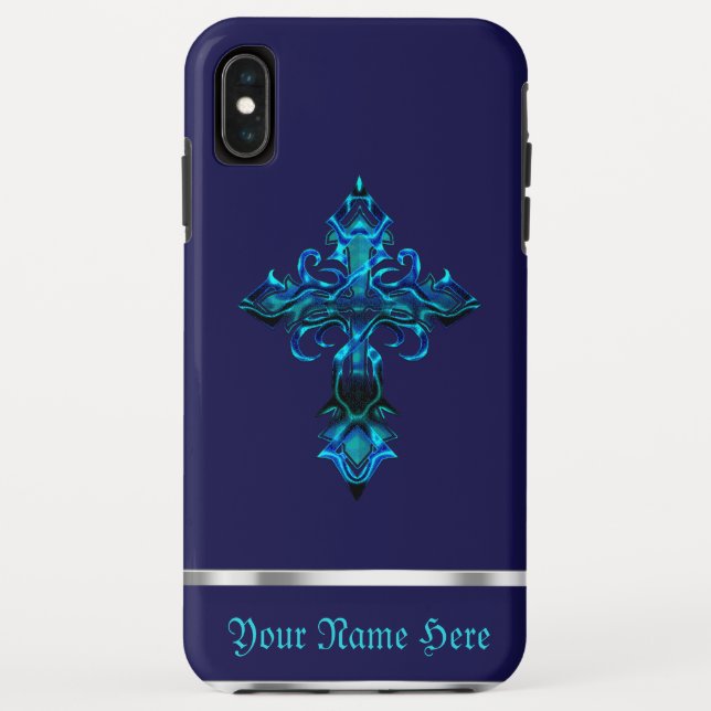 Blue Medieval Cross iPhone XS Max Case (Back)