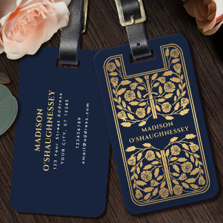 Blue Medieval Fantasy Gold Sword Name Luggage Tag