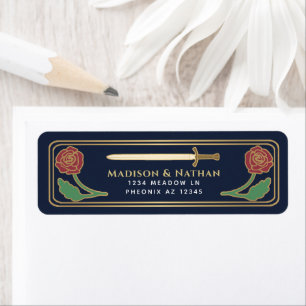 Blue Medieval Fantasy Gold Sword Wedding Label