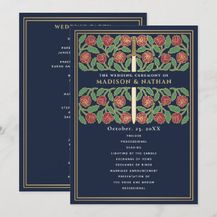Blue Medieval Gold Floral Sword Royal Wedding Program