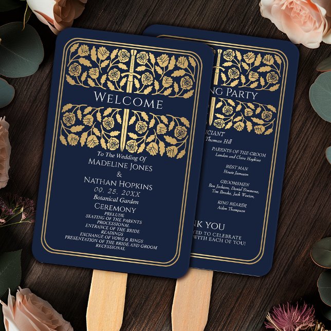 Blue Medieval Gold Sword Royal Wedding Program Hand Fan (Creator Uploaded)