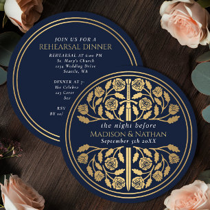 Blue Medieval Gold Sword Royal Wedding Rehearsal Invitation