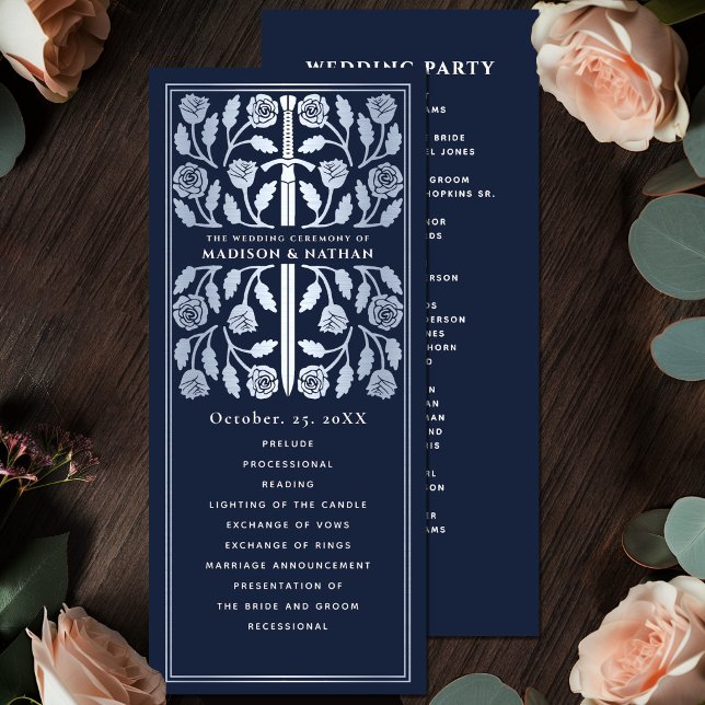 Blue Medieval Silver Sword Royal Wedding Program (Creator Uploaded)