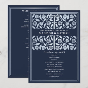 Blue Medieval Silver Sword Royal Wedding Program