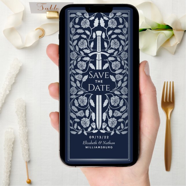 Blue Medieval Silver Sword Save the Date (Front Digital)