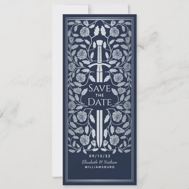Blue Medieval Silver Sword Save the Date (Front)