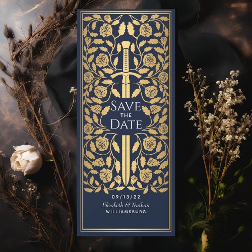Blue Medieval Sword Save the Date Invitation