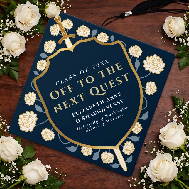 Blue Medieval Sword & Shield Next Quest Graduation Cap Topper (Creator Uploaded)