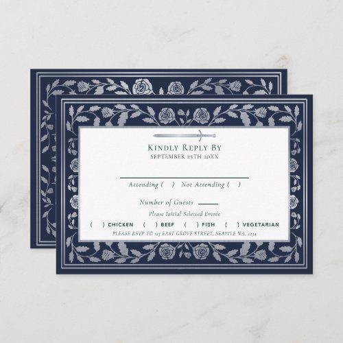 Blue Medieval Sword Wedding RSVP Enclosure Card