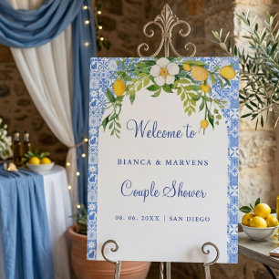 Blue Meditarrean tile Arch welcome couple shower Foam Board