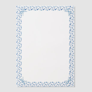 Blue Mediteranean Tile Garden Coquette Bow Wedding Vellum Invitations