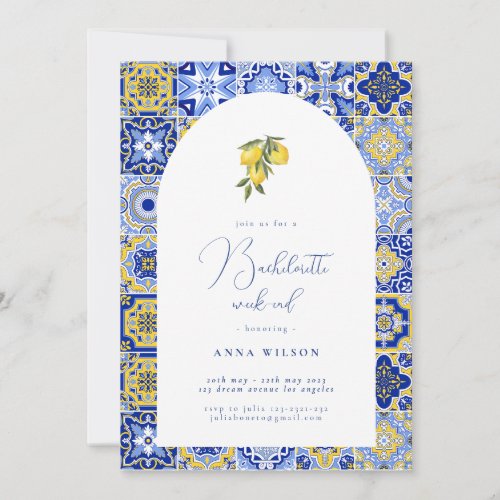 Blue Mediterranean Bachelorette Party  Invitation