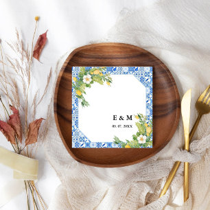 Blue Mediterranean boho lemon wedding Napkins