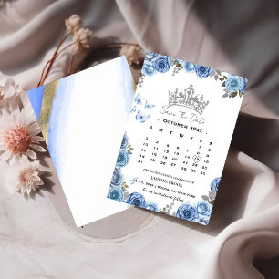 Blue Mediterranean calendar nonphoto save the date Invitation