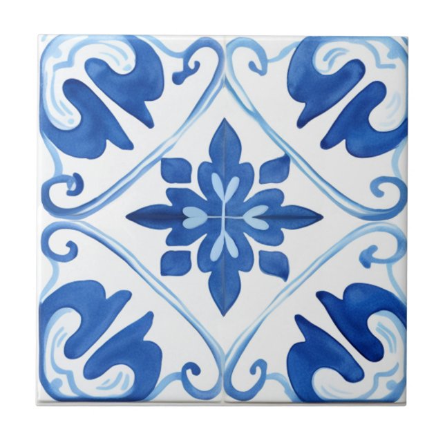 Blue Mediterranean  Ceramic Tile (Front)