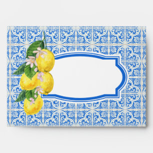 Blue Mediterranean Citrus Lemon Return Address Envelope