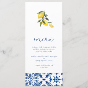 Blue Mediterranean citrus wedding menu