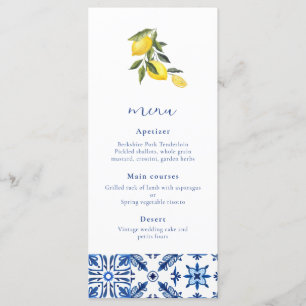 Blue Mediterranean citrus wedding menu