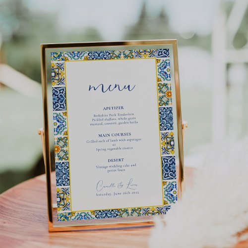 Blue Mediterranean citrus wedding menu