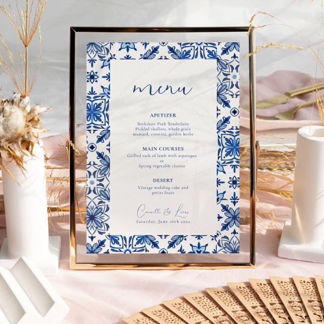 Blue Mediterranean citrus wedding menu (Creator Uploaded)