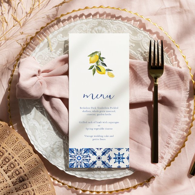 Blue Mediterranean citrus wedding menu (Creator Uploaded)