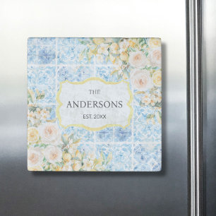 Blue Mediterranean Flower Lemon Family Name Stone Magnet