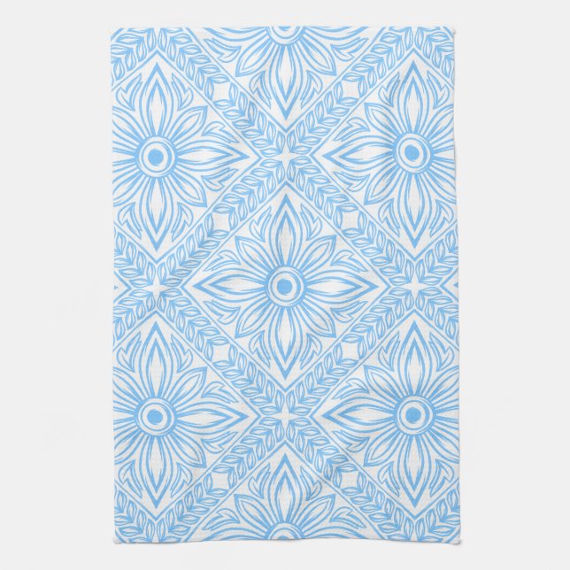 Blue Mediterranean Italian Tile Decorative Pattern Kitchen Towel (Vertical)