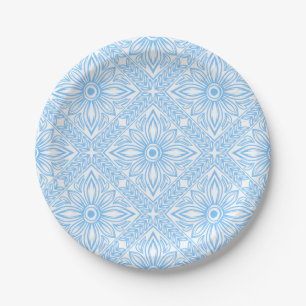 Blue Mediterranean Italian Tile Decorative Pattern Paper Plates