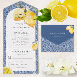 Blue Mediterranean Italian Tile & Lemon Wedding All In One Invitation<br><div class="desc">Surprise your friends and family with these elegant all in one wedding invitations,  featuring your custom text. Easily add your own details by clicking on the "personalize" option.</div>