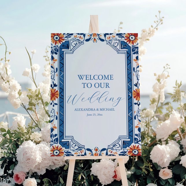 Blue Mediterranean Italian Tile  Wedding Foam Board (Creator Uploaded)