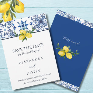 Blue Mediterranean Italian Wedding Save the Date Invitation