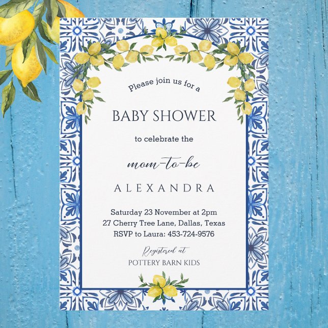 Blue Mediterranean Lemon Baby Shower Invitation (Creator Uploaded)