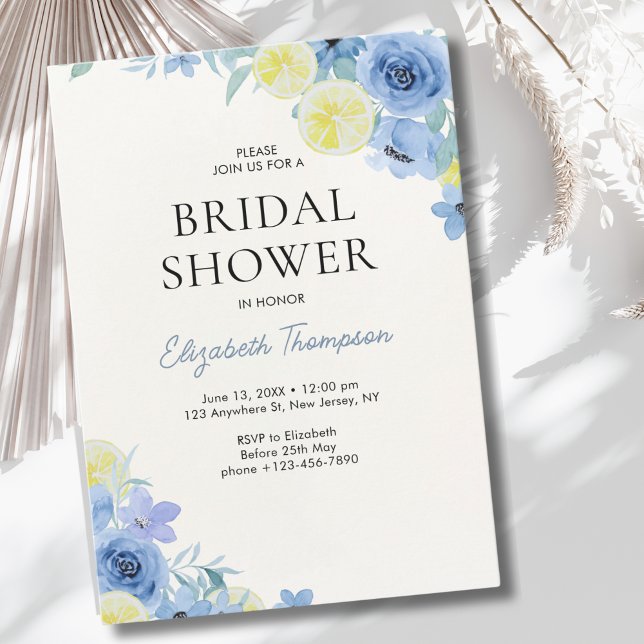 Blue Mediterranean Lemon Bridal Shower Invitation (Creator Uploaded)
