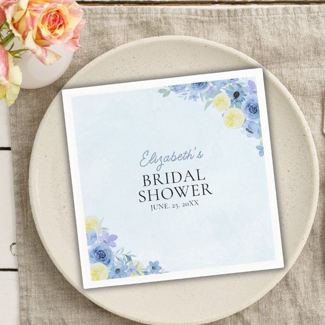 Blue Mediterranean Lemon Bridal shower Napkins (Creator Uploaded)