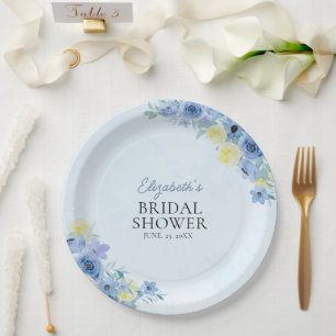 Blue Mediterranean Lemon Bridal shower Paper Plates