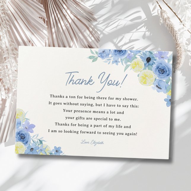 Blue Mediterranean Lemon Bridal shower Thank You Card (Creator Uploaded)