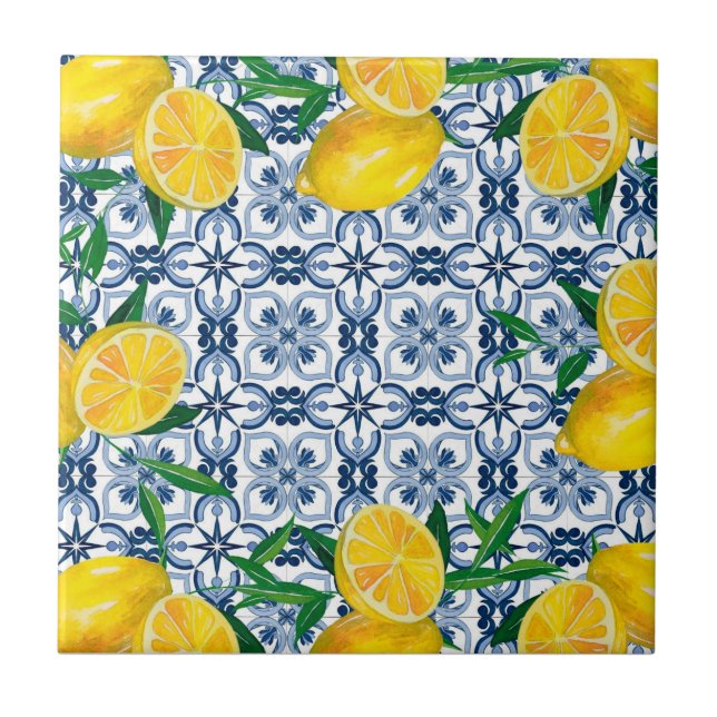 Blue Mediterranean lemon Ceramic Tile (Front)