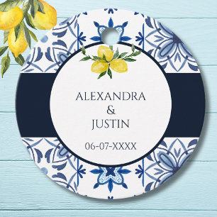 Blue Mediterranean Lemon Italian Wedding Thank You Favor Tags