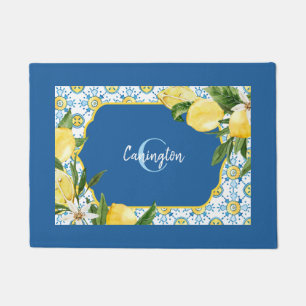 Blue Mediterranean Lemon Name New Home Doormat