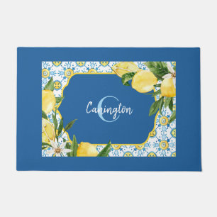 Blue Mediterranean Lemon Name New Home Doormat