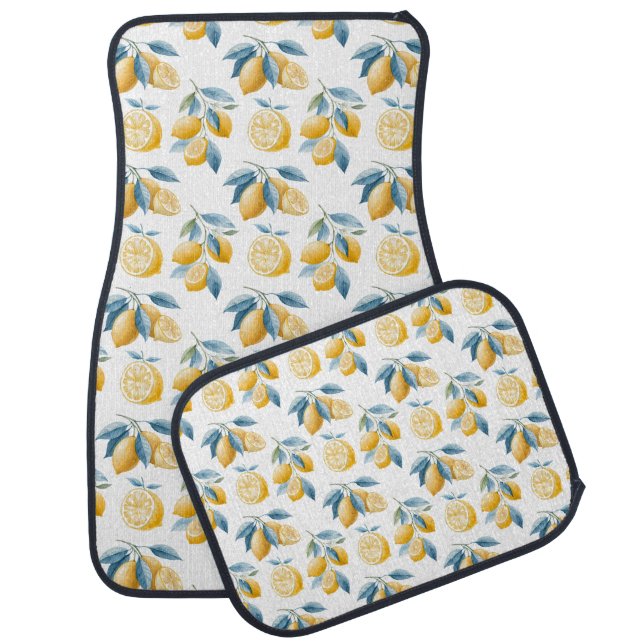 Blue Mediterranean Lemon Pattern  Car Floor Mat (Set)