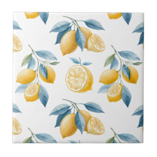 Blue Mediterranean Lemon Pattern  Ceramic Tile