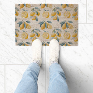 Blue Mediterranean Lemon Pattern Fiber Doormat