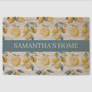 Blue Mediterranean Lemon Pattern Name Fiber Doormat